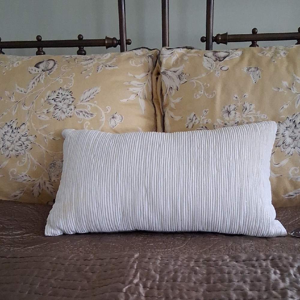 Hudson Park Elegant Cream Pleated and Beaded Pillow